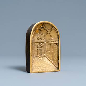 A gilt-bronze niche with an architectural perspective, Italy, 16th C.