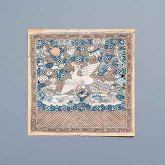 A Chinese 'kesi' embroidered rank badge with a silver pheasant, 18/19th C.