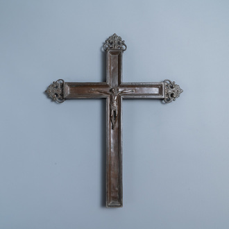 A brass procession crucifix with bronze Corpus Christi, France or Germany, 17/18th C.