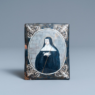 A Limoges enamel plaque depicting a carmelite, signed Jacques Laudin, France, late 17th C.