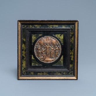 A round copper 'Christ in the temple' plaque, Italy, 16th C.
