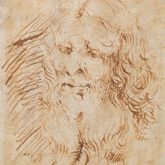 Flemish school, pen and ink on paper, 17th C.: Portrait of a bearded old man