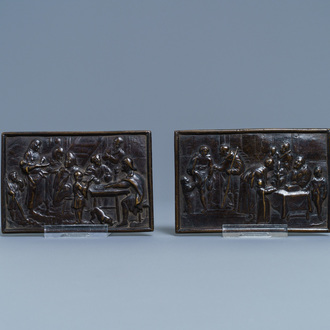 A pair of rectangular bronze plaques, 17th C.