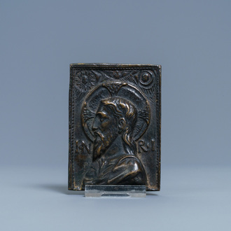 An Italian bronze plaque with a profile bust of Christ, probably Rome, early 16th C.