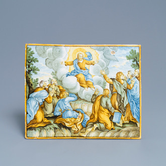 Une plaque en faïence de Castelli polychrome à décor de La Transfiguration, ateliers Grue, Italie, 18ème