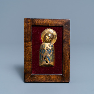 A Limoges champlevé enamel and gilded copper plaque of a Madonna, France, 13th C.