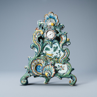 An exceptional polychrome Dutch Delft pocket watch stand, dated 1772