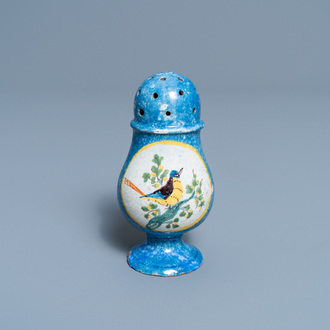 A polychrome Brussels faience caster, late 18th C.