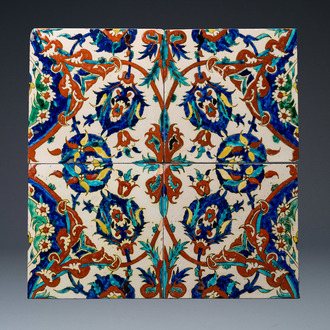 Four Iznik-style tiles, Kütahya, Turkey, 19th C.
