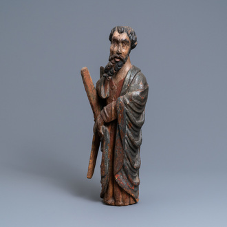 A polychromed oak figure of Saint Andrew, Normandy, France, late 15th C.