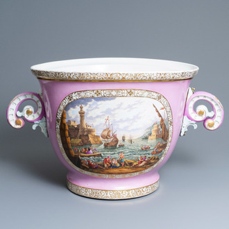 An exceptionally large 'Pompadour' pink-ground porcelain jardinière, possibly Sèvres, 19th C.