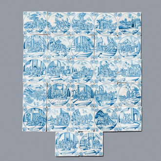 Twenty seven fine Dutch Delft blue and white biblical subject tiles, 18th C.