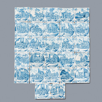 Twenty seven fine Dutch Delft blue and white biblical subject tiles, 18th C.
