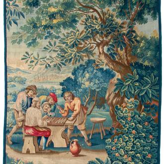 A wool and silk 'Backgammon' wall tapestry after David Teniers, Guillaume Werniers workshop, Lille, France, 17/18th C.