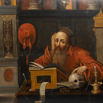 Flemish school, follower of Joos van Cleve (ca. 1485-1540), oil on panel, 16/17th C.: Hieronymus in his study