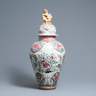 A large famille rose-style vase and cover, Samson, France, 19th C.