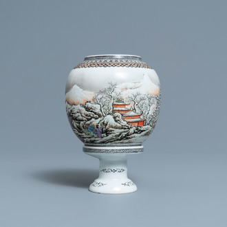 A Chinese eggshell porcelain lantern with a winter landscape, Republic