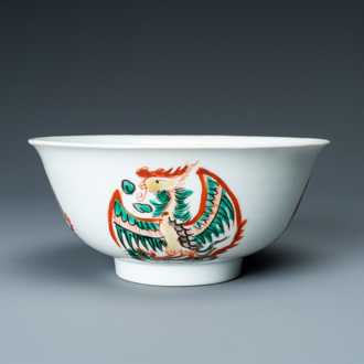 A Chinese famille verte 'phoenixes' bowl, Chenghua merk, Kangxi