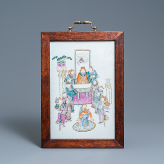 A Chinese famille rose plaque, 19th C.