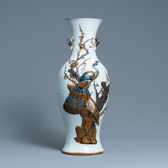 A Chinese polychrome Nanking crackle-glazed 'peacock' vase, Chenghua mark, 19th C.
