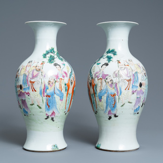 A pair of Chinese famille rose vases, Qianlong mark, Republic
