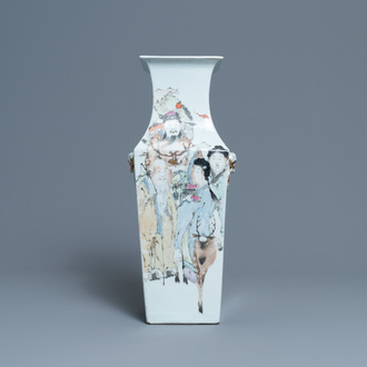 A square Chinese qianjiang cai vase, signed Ma Qingyun, 19/20th C.