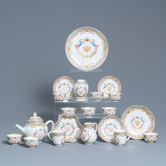 A Chinese famille rose 20-piece tea service with crowned monograms for the European market, Qianlong