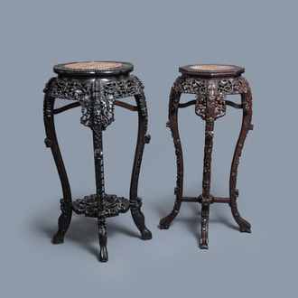 Two reticulated Chinese carved wooden stands, 19/20th C.