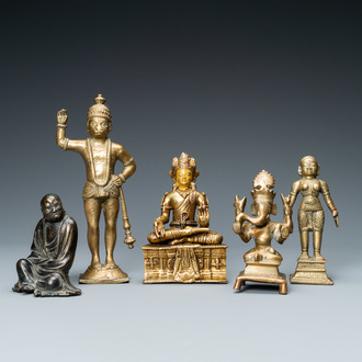 Five bronze figures, India, Japan and Tibet, 19/20th C.