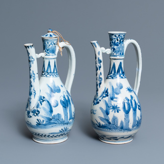 A pair of Japanese blue and white Arita jugs, Edo, 17th C.