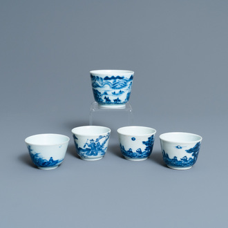 Five Chinese blue and white 'Bleu de Hue' cups for the Vietnamese market, 19th C.