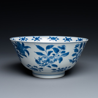 A fine Chinese blue and white 'sanduo' bowl, Kangxi mark and of the period