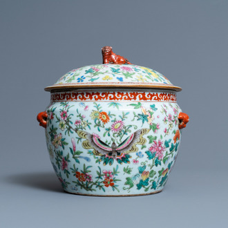 A Chinese famille rose 'kamcheng' bowl and cover with butterflies, 19th C.