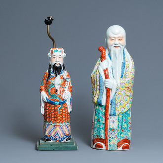 Two Chinese famille rose 'Star God' figures, seal marks, 19/20th C.