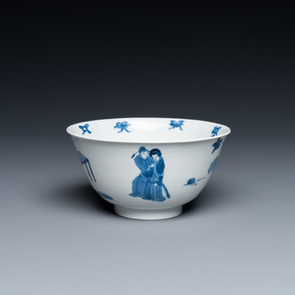 Un bol en porcelaine de Chine en bleu et blanc à décor de scènes du 'Xi Xiang Ji', Kangxi