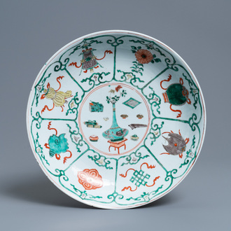 A Chinese famille verte 'antiquities' dish, Kangxi