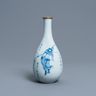 A Chinese blue and white pear-shaped 'Shuihu Zhuan' vase, Shunzhi/Kangxi