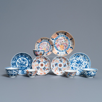 Five various Chinese cups and saucers and a small dish, Kangxi/Qianlong