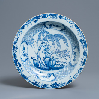 A Chinese blue and white 'Three friends of winter' dish, Yongzheng/Qianlong