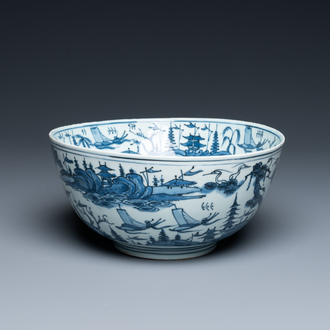 A Chinese blue and white 'landscape' bowl, Wanli