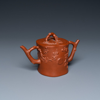 A Chinese Yixing stoneware two-spouted teapot with two compartments, Kangxi