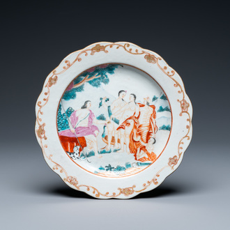 A Chinese famille rose export porcelain 'The judgement of Paris' plate, Qianlong