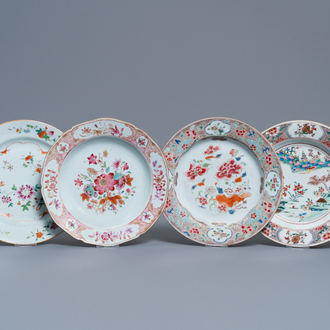 Four Chinese famille rose plates, Yongzheng/Qianlong