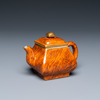 A Chinese 'faux-bois' teapot and cover, Qianlong mark, Republic