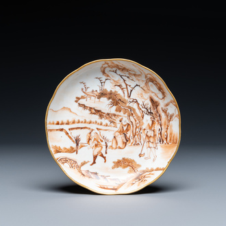 An unusual Chinese sepia-decorated plate, six-character mark, Qianlong/Jiaqing