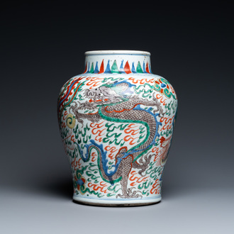 A Chinese wucai 'dragon' vase, Transitional period