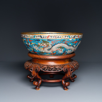 A Chinese cloisonné 'dragon' bowl, Wanli mark but probably later