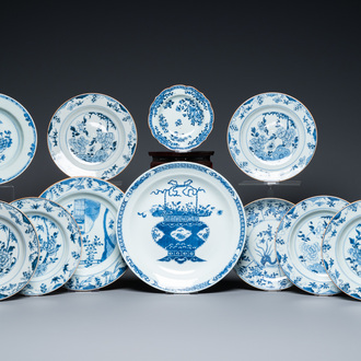 Eleven Chinese blue and white plates, Kangxi and later