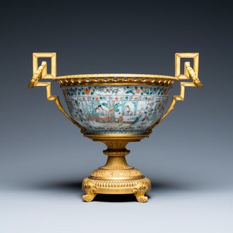 A Chinese gilt bronze-mounted Canton famille verte bowl, 19th C.