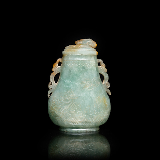 A small Chinese jadeite vase and cover, 19th C.